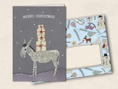Weihnachtskarte "Merry Christmas" Esel
